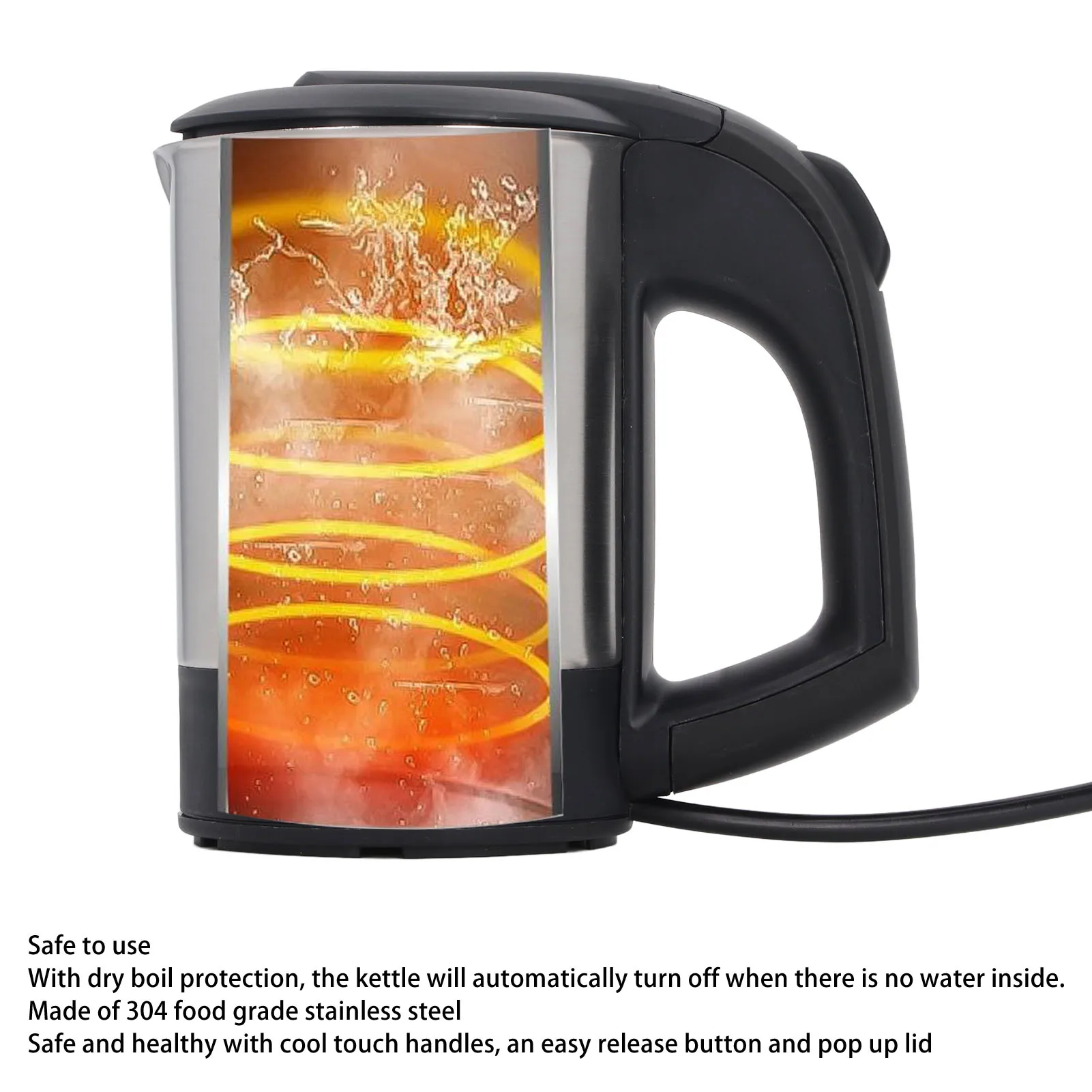 

Электрический чайник 1000 Вт 0,5 л из нержавеющей стали с автоматическим отключением, защита от сухости, водонагреватель с 2 чашками для дома