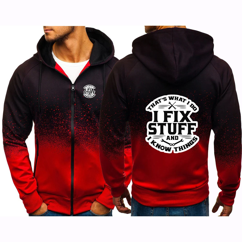Mechanic I Fix Stuff and I Know Things Print Fashion 2025 New Man's Gradient Color Zipper Cotton Jackets Casual Comfortable Coat