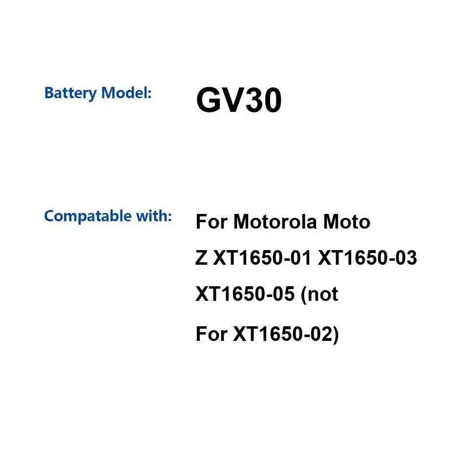 

2630 мАч аккумулятор мобильного телефона высокой эффективности GV30 для Motorola Moto Z XT1650-01 XT1650-03 XT1650-05 не подходит для XT1650-02
