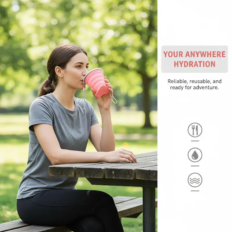 Collapsible Silicone Folding Water Cup 180ML Portable Heat Resistant Mug with Lid for Student Dorm Daily Use
