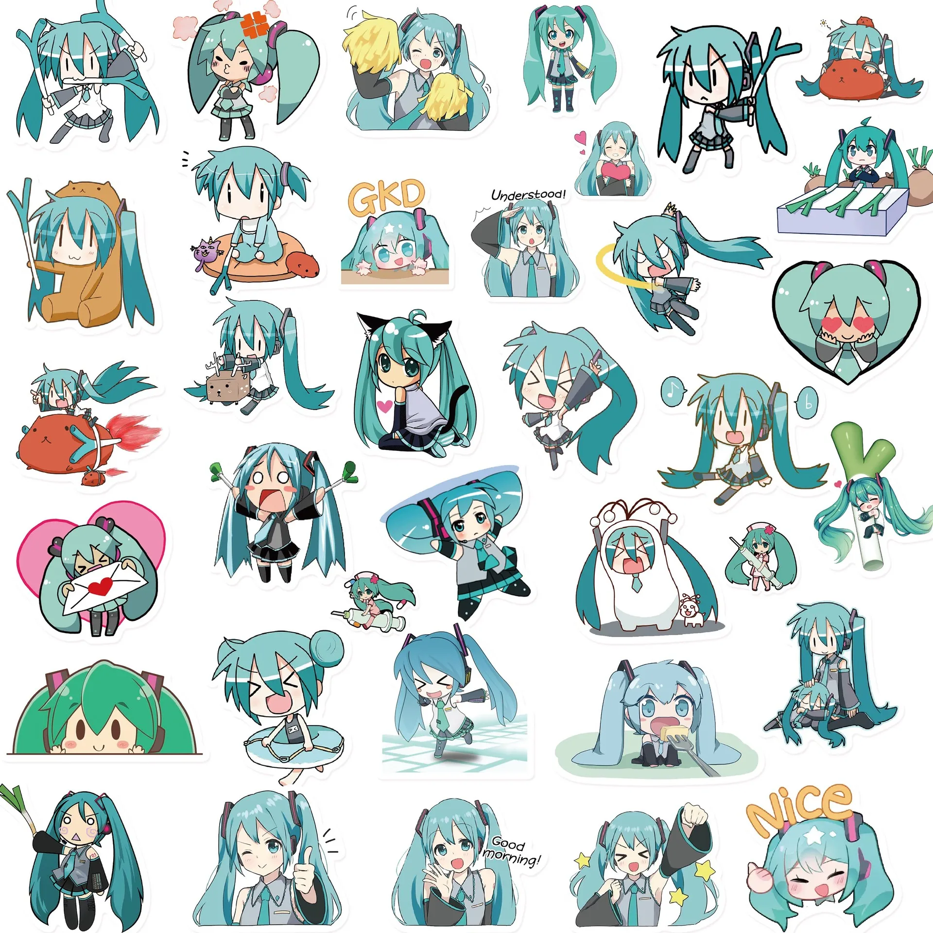 50pcs Miku Sticker Cute Sticker Pack Suitcase Skateboard Hand Account Sticker Anime Stickers Laptop Skin Toys Hatsune Miku