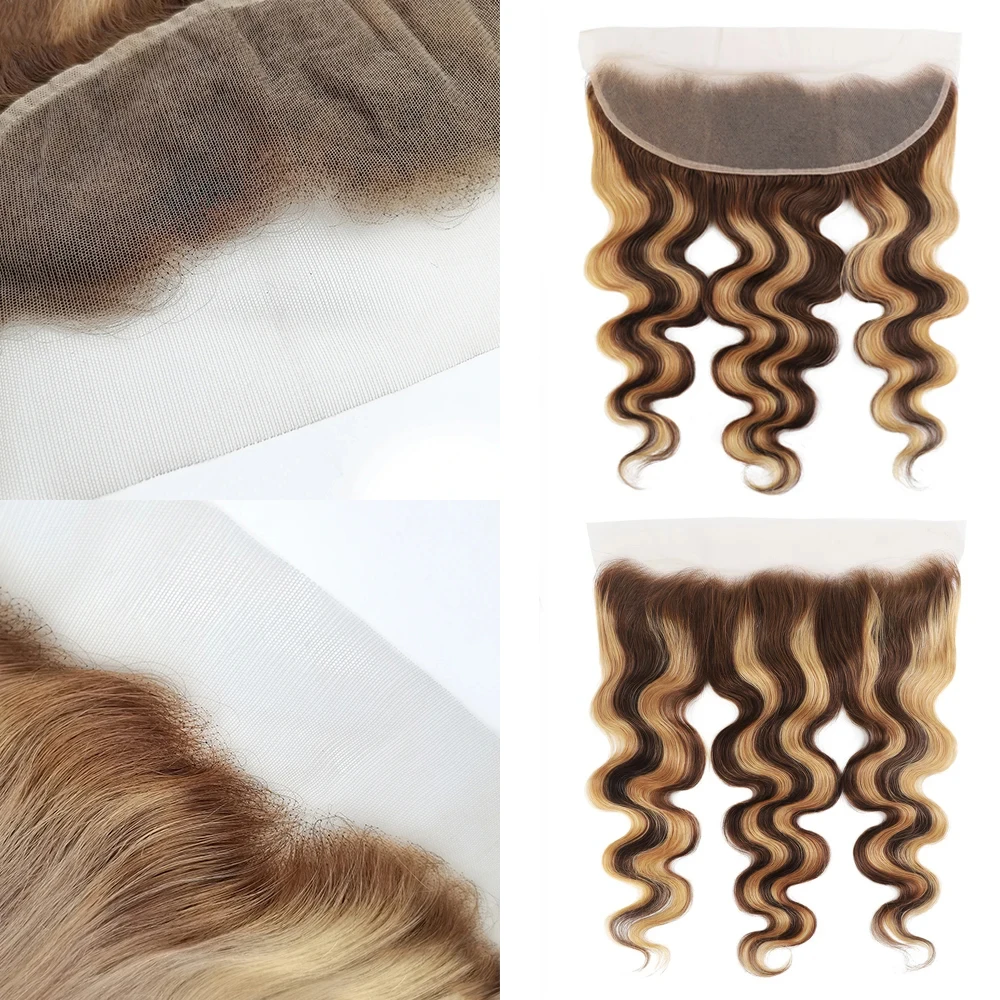 Highlight Lace Closure Frontal Only Body Wave Human Hair For Women Pre Plucked 13X4 Lace Frontal P4/27 Lace Closure 14-22inch