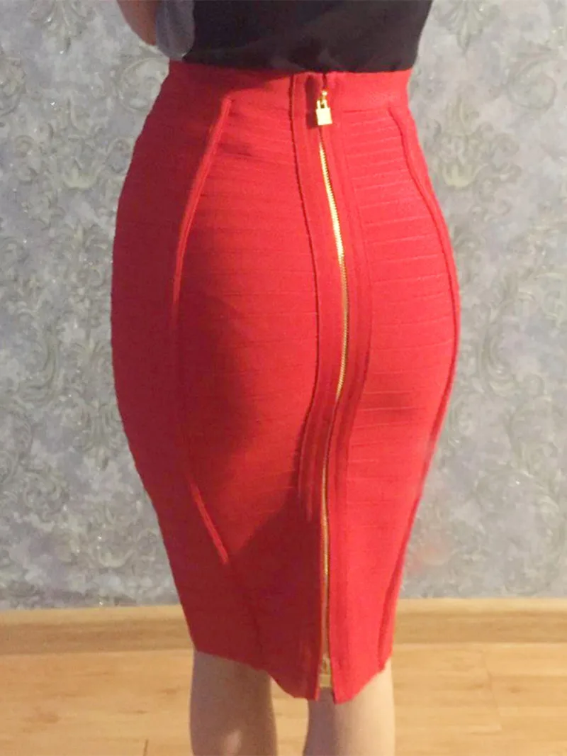 Sexy Pencil Bandage Skirt Striped Quality Luxury Zipper Skirts Party Celebrity Wholesale XL Red Blue Black Slim Skirts  TJ9G
