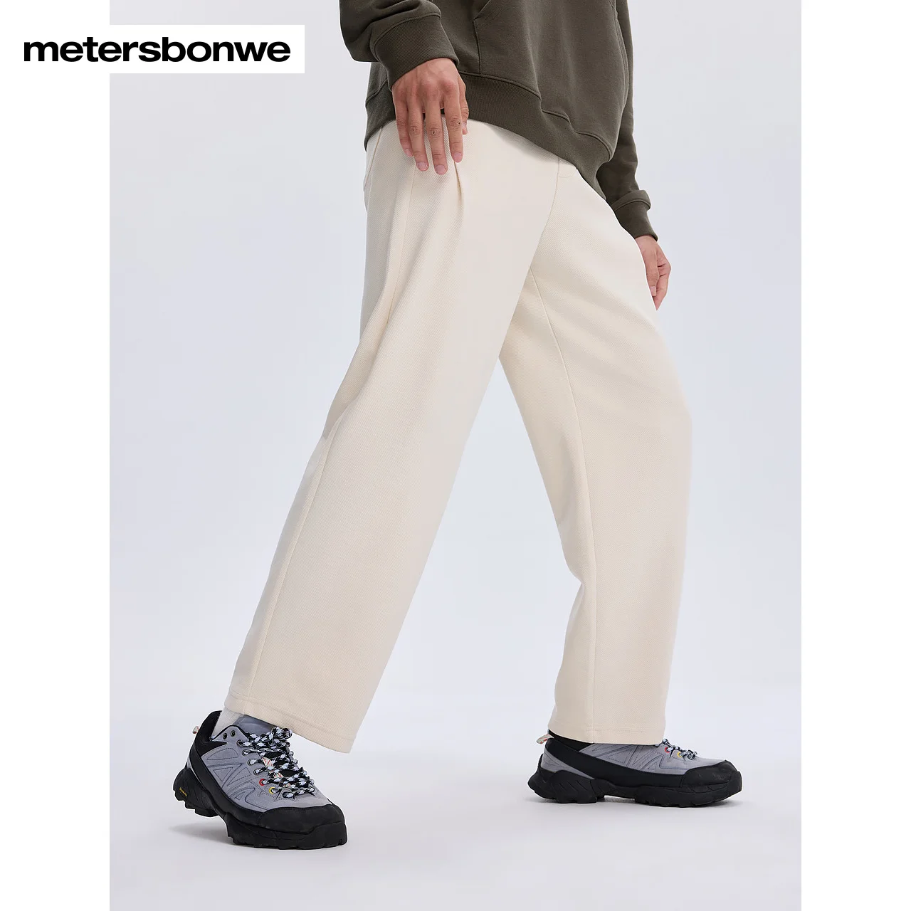 Metersbonwe-men's Kényelmes Alkalmazkodó m derékon egyenesen Nadrág tömör színben double-sided twill Ablakszövet nadrágot Elsőrangú Átló Vágólap