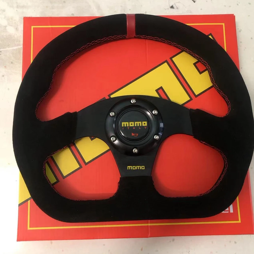 

13Inch D Flat Universal Racing Drift MOMO Steering Wheel Car Suede Leather JDM Steering Wheel Volantes For VW HONDA TOYOTA BMW