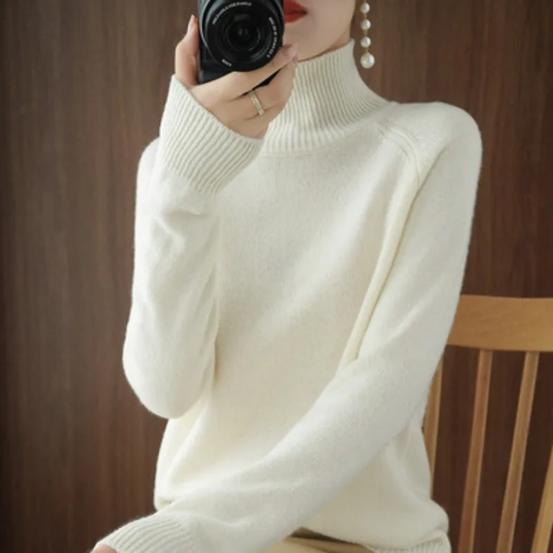 Turtleneck Pullover Fall Winter Cashmere Sweater Women Pure Color Casual Long-sleeved Loose Pullover Bottoming Women\'s Jumper