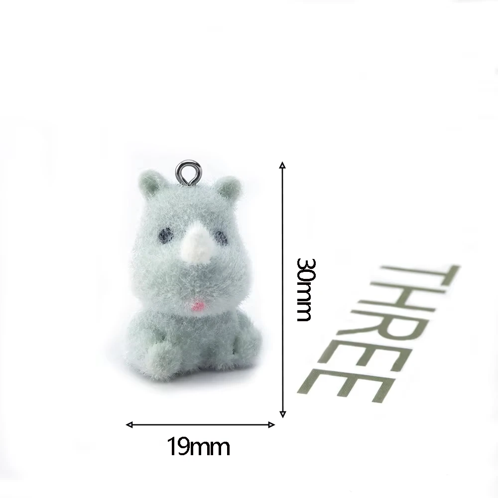 20PCS 3D Resin Flocking Rhino Charms Plush Dolls Animal Pendants for Necklace Keychain Making DIY Jewelry Accessories Wholesale