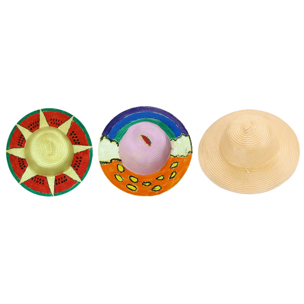 

5 Pcs DIY Kids Craft Sun Painting Straw Hat Kids Diy Straw Hat Beach Vacation Home Decoration Gift Summer