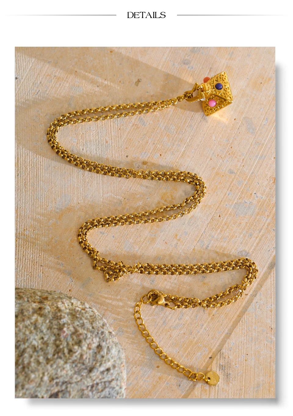 Yhpup Edelstahl-Anhänger-Halskette, Allergie-Prävention, Pulloverkette, Harz, geometrisch, markanter Halsschmuck – Detail 8