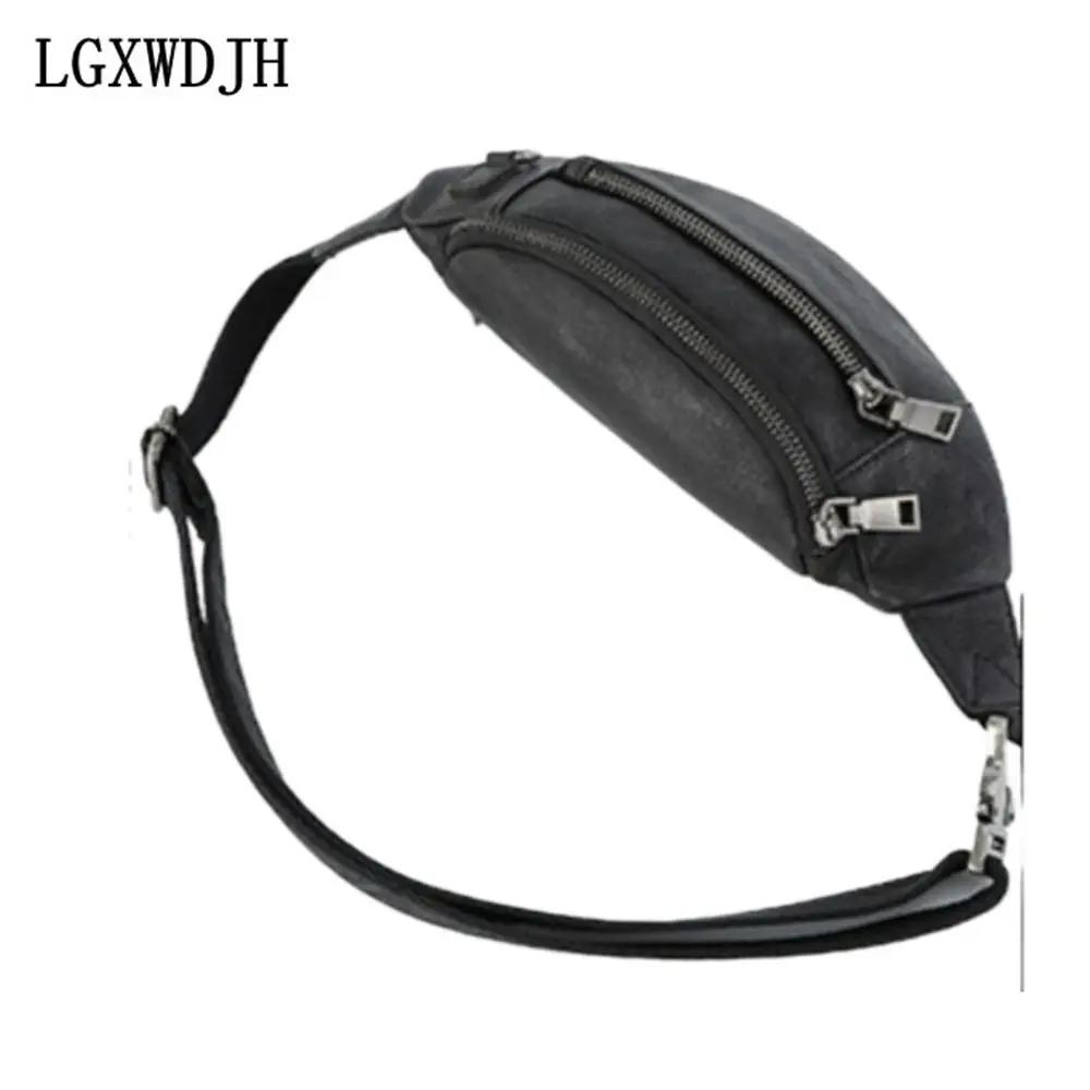 Multifunctional mobile phone Man belt pouch First layer cowhide Sports Waist pack Heart-shaped zipper belly bag Men\'s brand bag