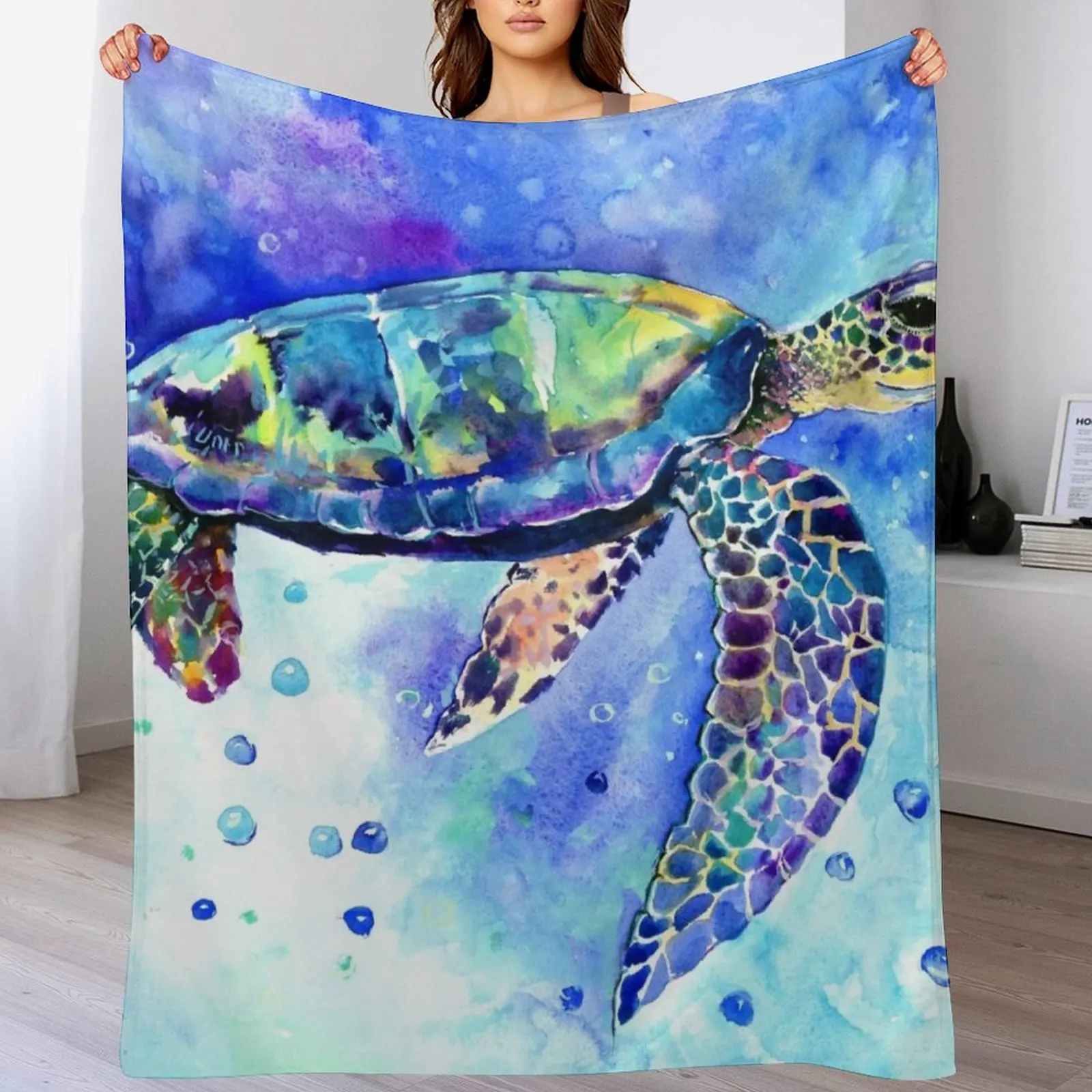 

Sea Turtle Underwater Scene Throw Blanket Men's Soft Warm Throw Blanket for Couch
