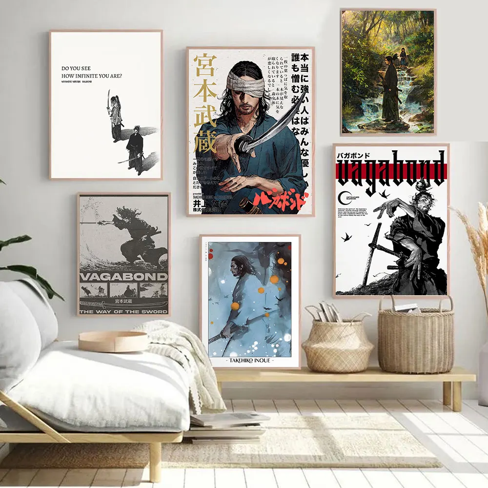 Póster de Arte de Anime japonés Vintage, pintura en lienzo, impresiones de pared, imagen, decoración del hogar, Manga, Miyamoto, Musashi, Vagabond, Bushido Warrior