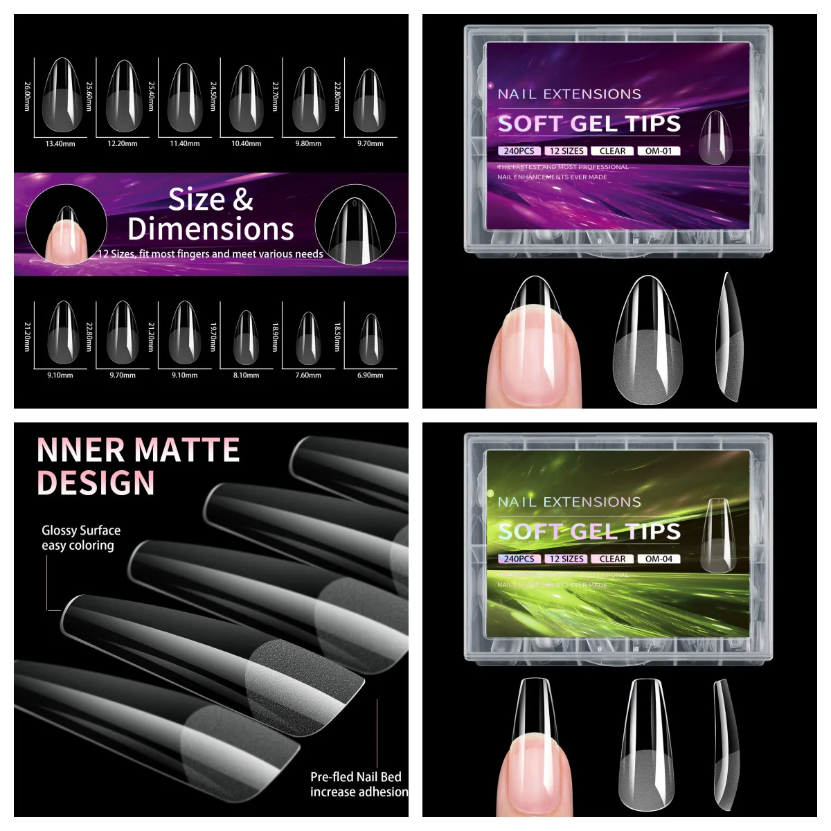 240PCS Soft Gel Nail Tips Half Matte Full Cover Press-On Nail Tips French False Nails Extension for Acrylic Nails Extension Tool