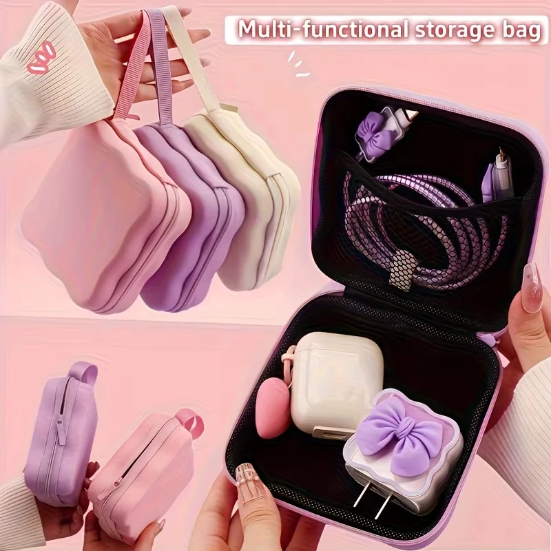 5 in 1 Lovely Bow Knot Travel Storage Bag Cable Protector Set and Storage Bag Cute Cable Charger Protector Cord Organizer
