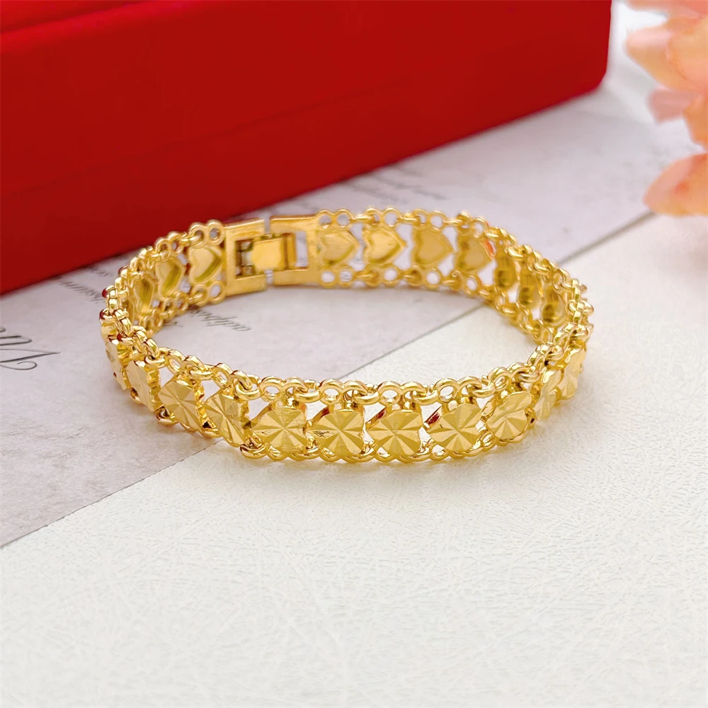 Women\'s Hand Bracelets Flower Heart Wide Chain Cuff Bangle Bracelet Pulsera Femme Wristband Pulsera Femme Wedding Jewelry Gifts