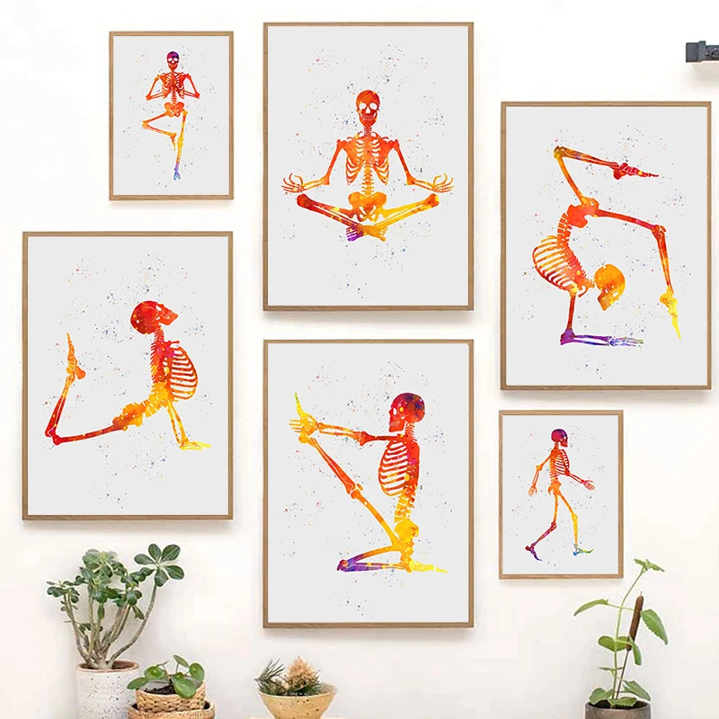 Funny Skeletons Yoga Fitness Gift for Yogi Poster Printing Decorative Canvas Painting Living Room Bedroom Gym Wall Art Home Deco