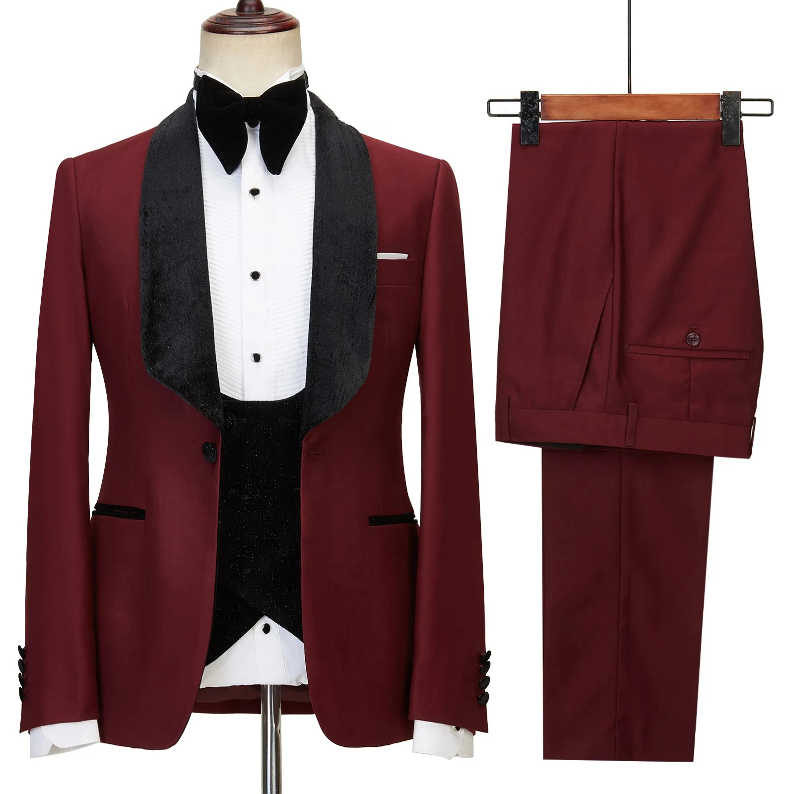 

Elegant Men's Suit Wedding Party Singer Tuxedo 3 Pcs Splicing Shawl Lapel Costume Groom On Stage Maroom Cen (Jacket+Vest+Pants)