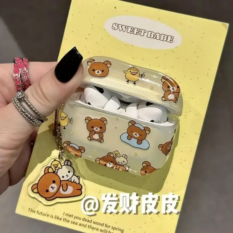 Nuovo Kawaii Cute Rilakkuma Airpods1/2Pro custodia protettiva per auricolari, Cute Soft Shell Anti Drop Cartoon Ins regalo di natale per ragazze