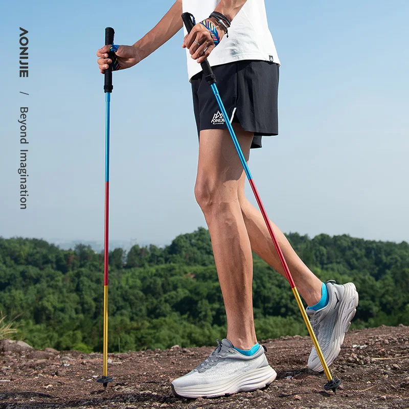 2 sztuki AONIJIE nowy składany szybki zamek na zewnątrz kije trekkingowe kijki trekkingowe 105cm 115cm kij do trekkingu na wysokość 155cm do 175cm