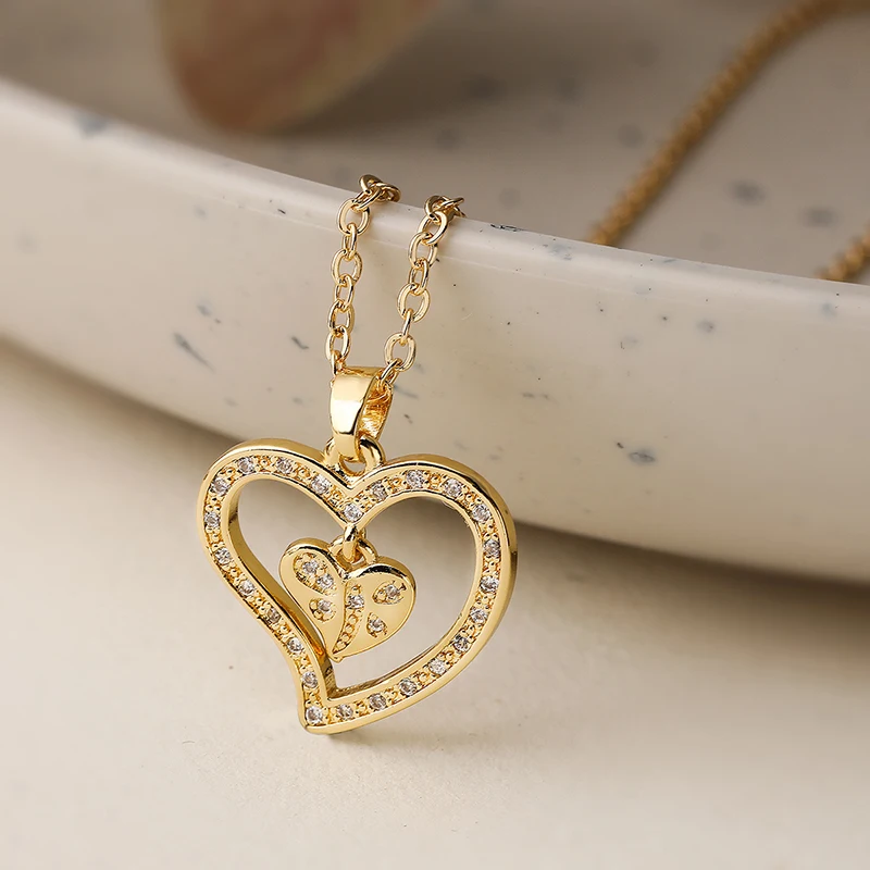 GANPUP Süße Zirkon-Herz-Liebesanhänger-Halskette für Frauen Elegante Mode Neue Halskette Schmuck-Accessoires Geschenk Party Ожерелье – Detail 8