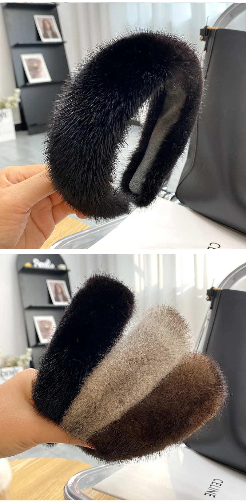 2024 heißer Verkauf Frauen Luxus winter 100% Echt Nerz Pelz Stirnbänder Hohe Qualität Echtpelz Haar Band Dame Mode Haar Hoop pelzigen Geschenk – Detail 4