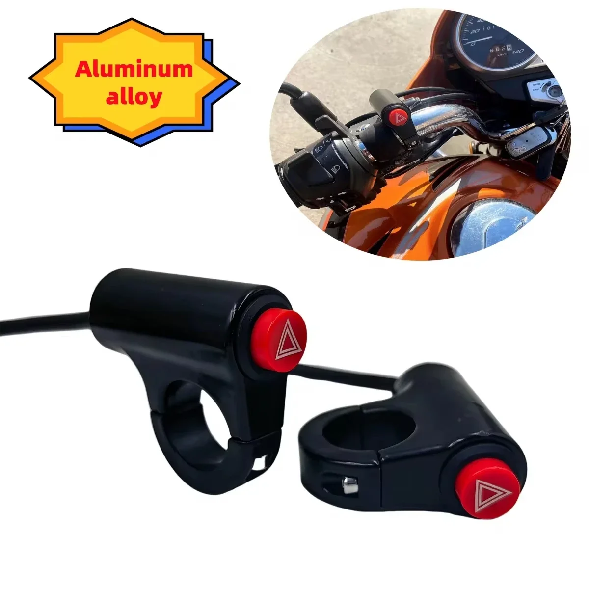 Aluminum Motorcycle Hazard Light Switch, Dual Warning Emergency Flasher Button for Electric Car Turn Signal
