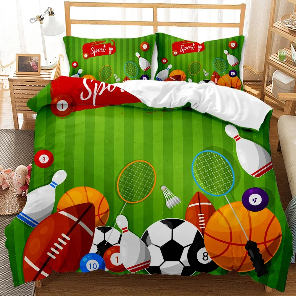 Sports Duvet Cover Set Taekwondo Ski Swimming Boxing Dance Badminton Baseball Ice Hockey Queen Polyester Bedding Set Teens Boys