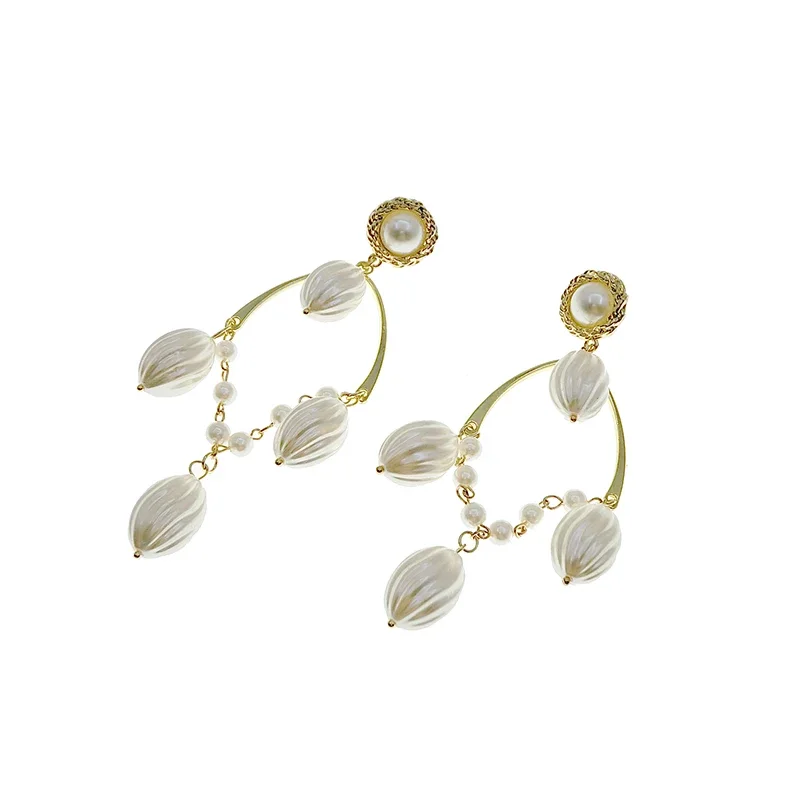 

Holiday style exaggerated long fringed earrings femininity high sense niche pearl stud earrings ear jewelry