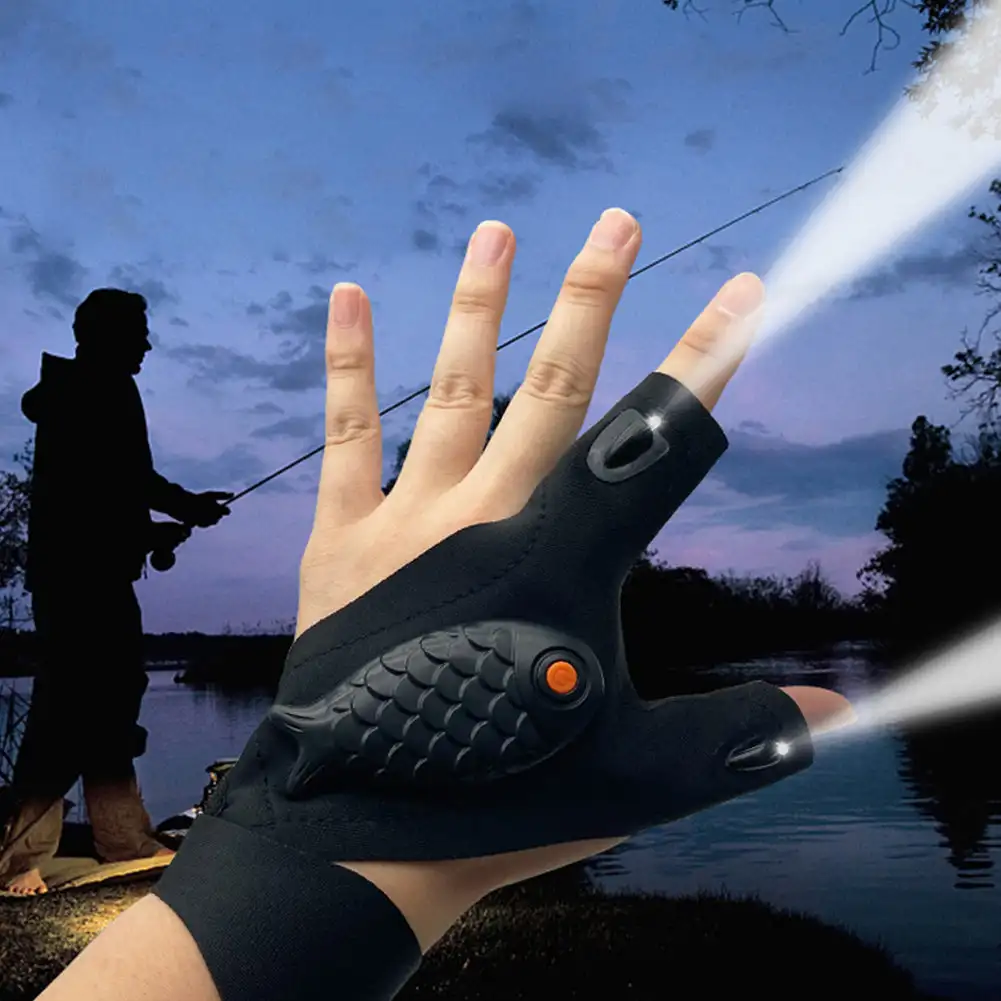 LED Flashlight Illuminated Fishing Outdoor Gloves Durable Fingerless Gloves Fishing Camping Outdoor Activity Rechargeable Gloves
