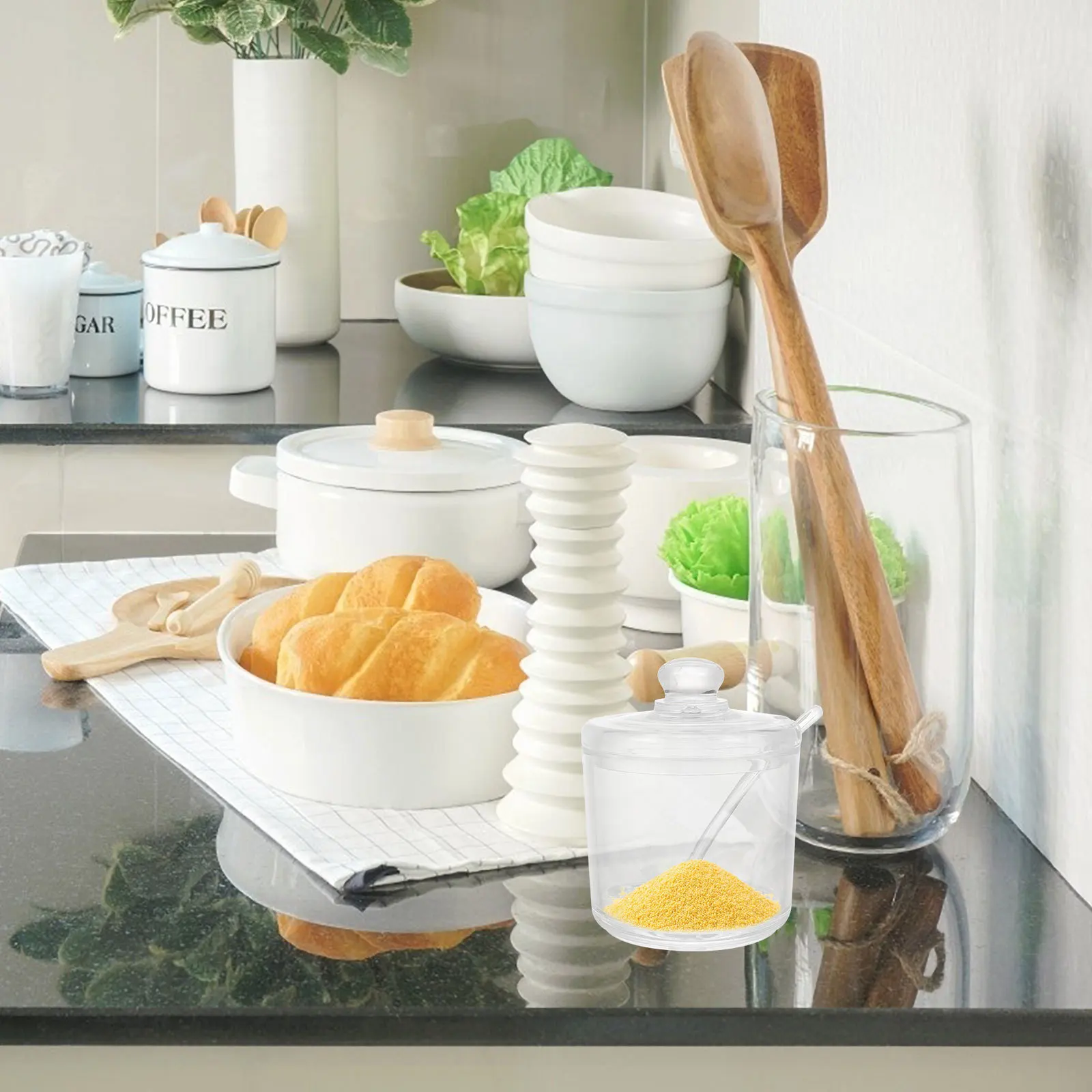

1 комплект, 1 комплект, акриловая прозрачная кухонная банка для хранения приправ для соли, сахара, перца, порошка чили, декоративная банка для специй