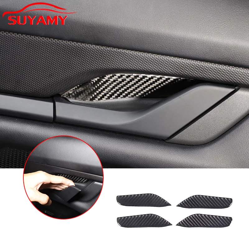 Soft Carbon Fiber Car Inner Door Handle Bowl Trim Sticker For Porsche Taycan 2019-2022 Car Accessories