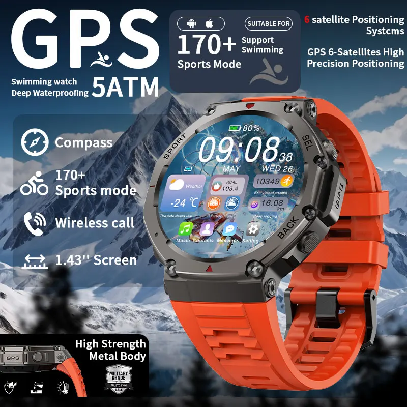 

Смарт-часы LIGE для мужчин, 500 мАч, двухдиапазонный GPS, водонепроницаемость 5ATM, альтиметр, компас, звонки по Bluetooth, для активного отдыха, новинка 2026 года