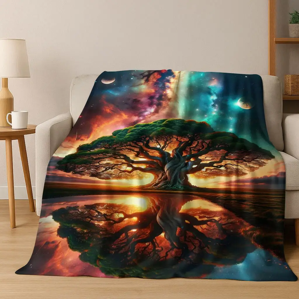 

Nordic Dream Tree of Life Symbol Totem Yggdrasil Flannel Blanket,Cozy Soft Throw Blanket for Home Bedroom Bed Sofa Cover Gift