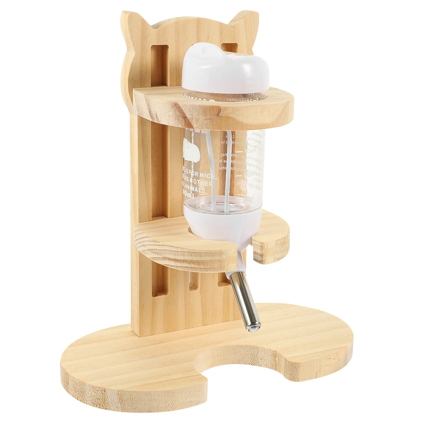 

1Set Natural Wood Hamster Water Bottle Stand Durable Polished Smooth Surface Transparent Design Easy Observe Water Level