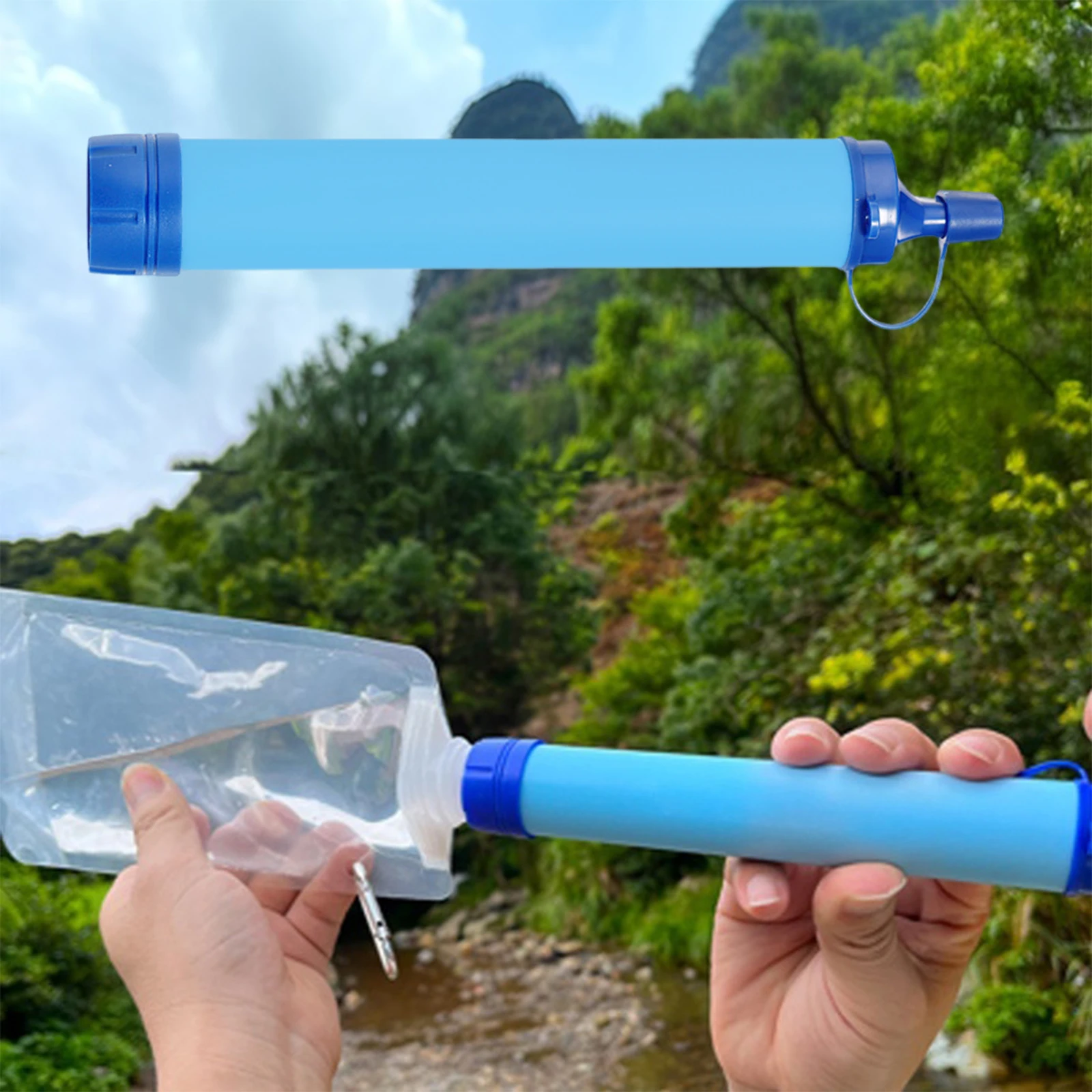 Survival Filtration Gear Lightweight Straw Water Filters with 480ml Water Storage Bag&Extension Tube for Camping Hiking Climbing