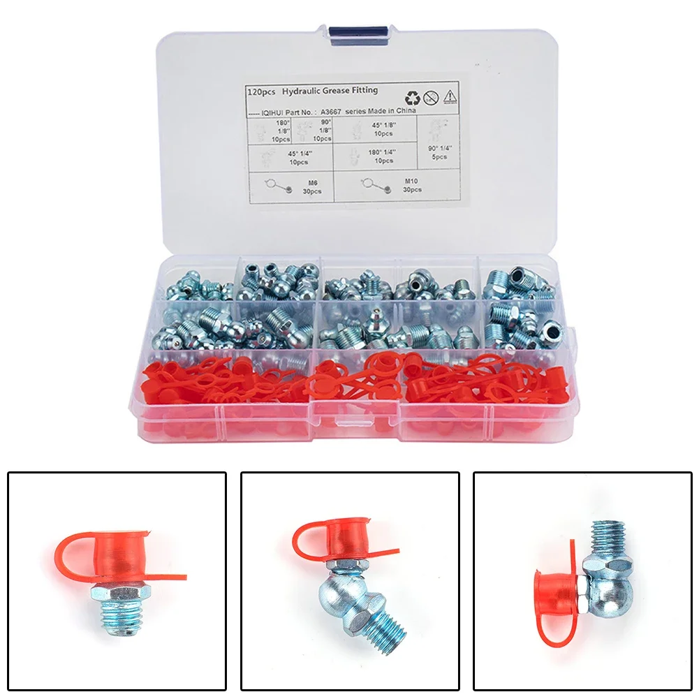 

W/ 60x Covers 60x Grease Nipples Accessories Assortment Fitting Grease Kit Metal & ABS Metric With 60PCS Covers