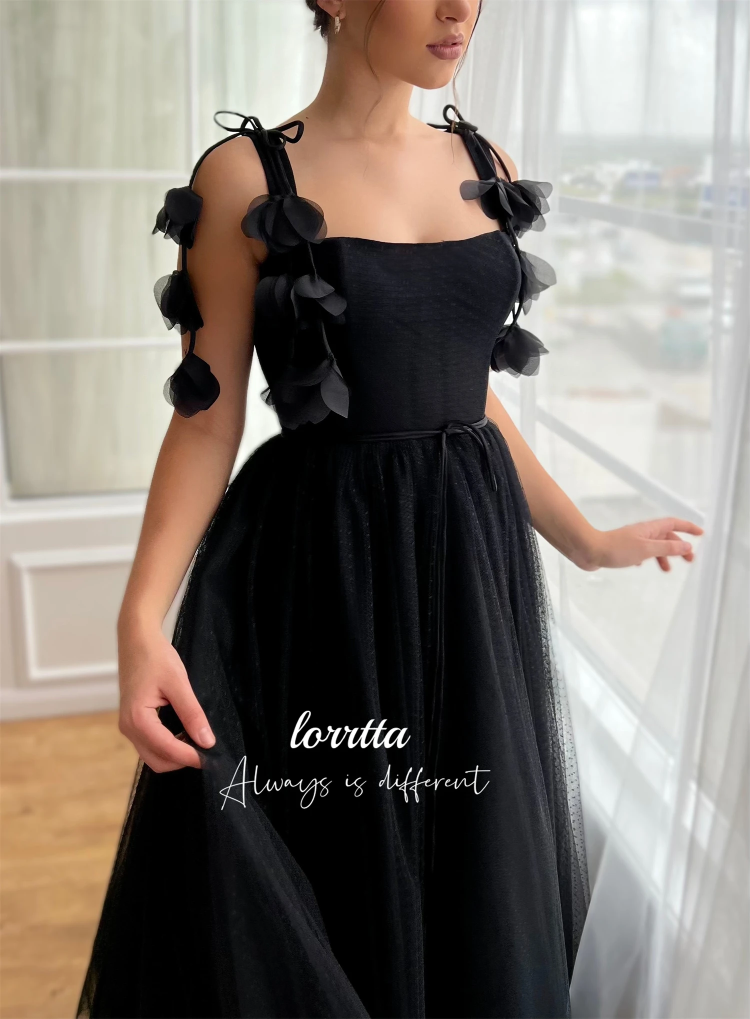 

Lorrtta Line A Medium Length Party Dress Mesh Black Graduation Gown Sharon Happy Evening Dresses 2024 Luxury Elegant Woman Prom