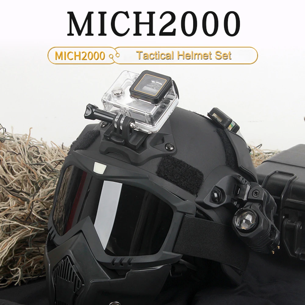 Juego de casco táctico Airsoft con gafas, linterna, luz de señal ajustable, equipo de Paintball para exteriores, Cosplay, tiro, caza