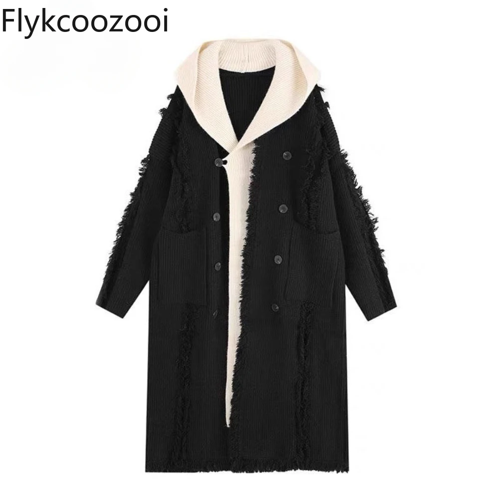 Hooded Sweater Mid-length Coat Feminine High-end Slouchy Loose Knitted Sweater Tops Autumn and Winter Long Cardigan Women