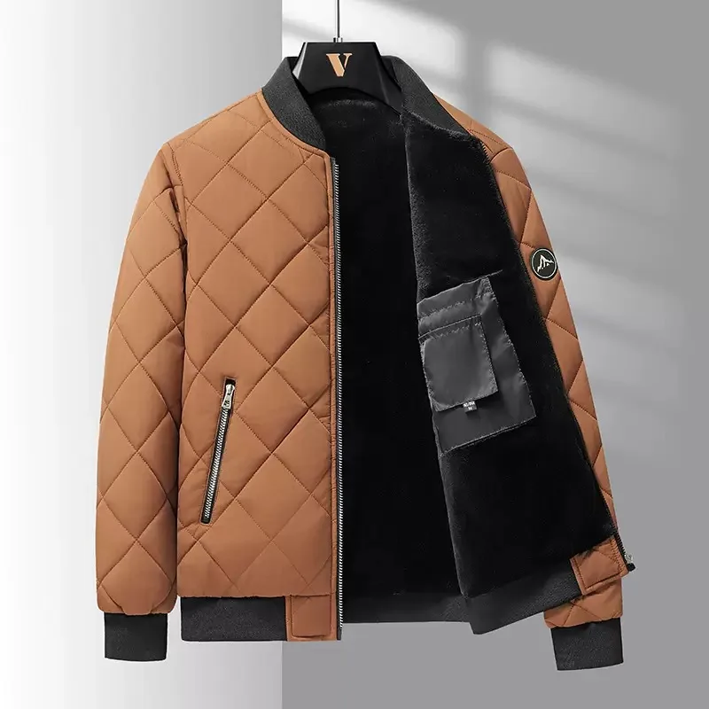 

New Autumn and Winter Fashion Solid Color Plus Plush Thick Warm Cotton Jacket For Men's Casual Loose Sports High-Quality Jacket