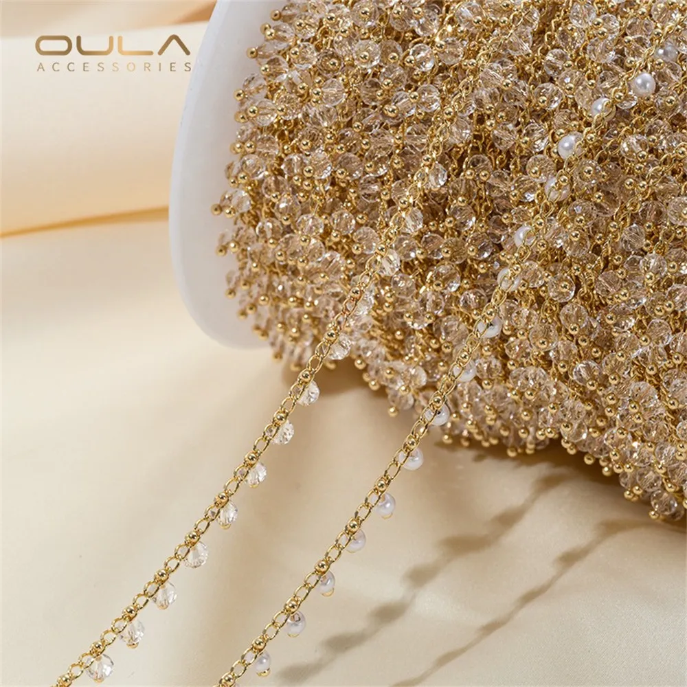 

14K Gold-plated Pearl Chain Accessory Cut Round Zircon Loose Chain Handmade Jewelry Diy Work Necklace Material