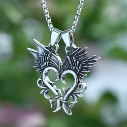 Good Polished 2024 New More Dragon Wing Pendant Necklace Fashion Metal Love Chain Jewelry Man Women Couple Gift Accessories