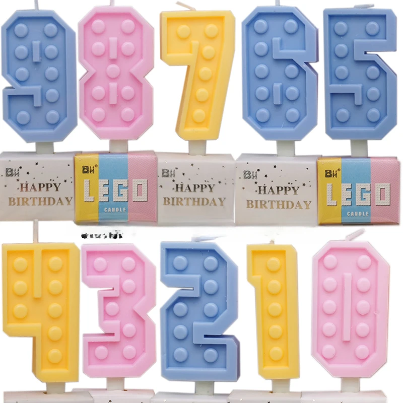 Building block shaped digital candle multi-color birthday cake accessories