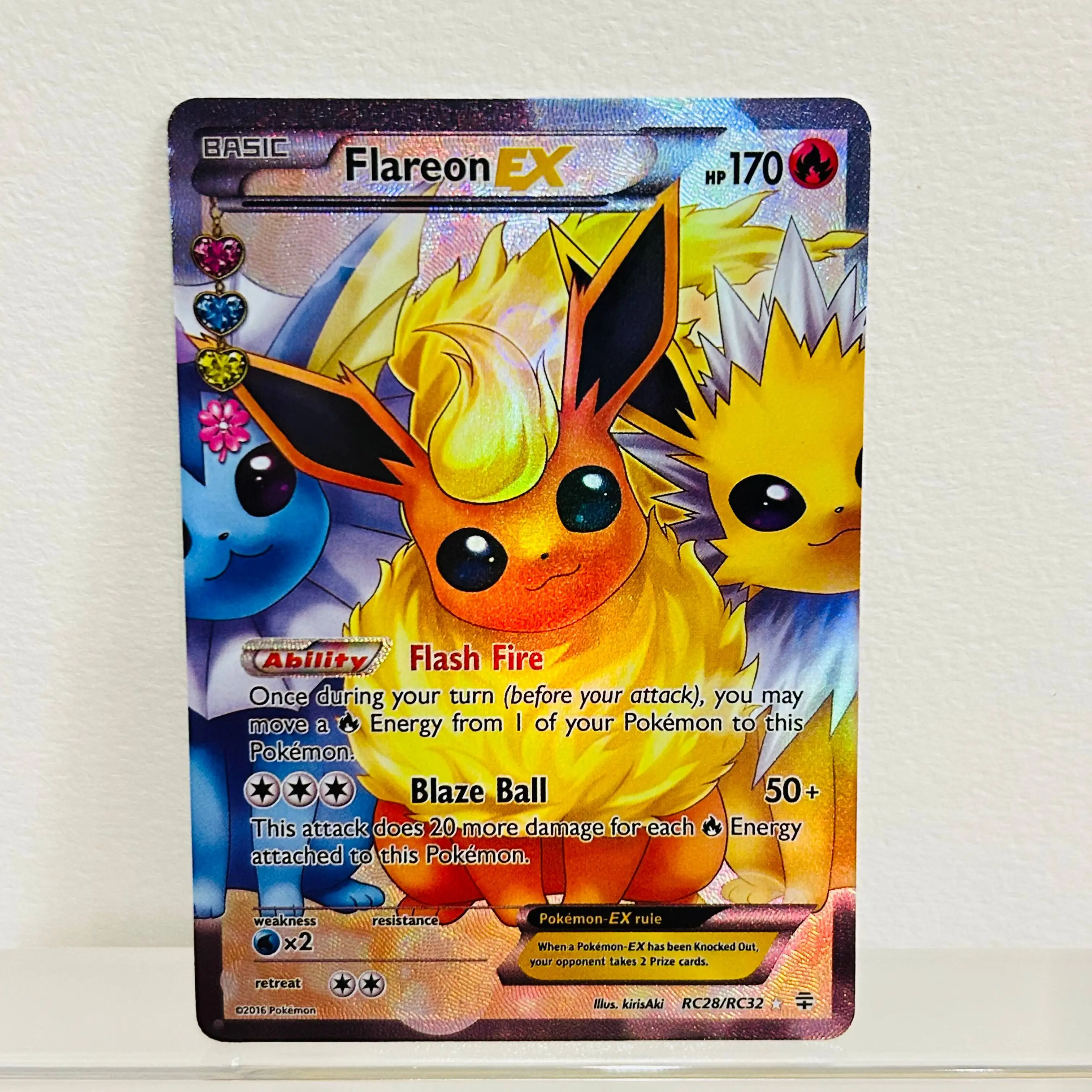Tarjeta Coleccionable Pokémon Flareon EX RC28/RC32 en Inglés, Textura Holográfica, DIY, Colección Premium de Anime