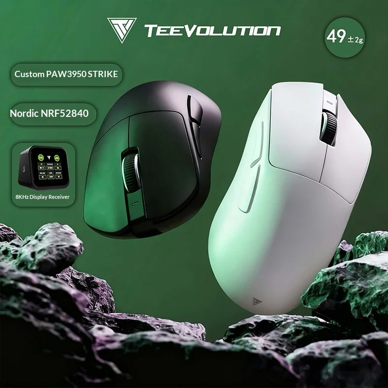 TEEVOLUTION Terra XD9PT E-sports gaming mouse Ergonomic lightweight design Display Receiver PAW395O STRIKE 8k Report Rate
