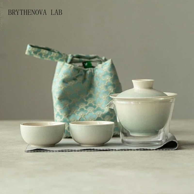 Stunning Colors Handmade Smudge Protable Teaware Sets Outdoor Cups Tea Teapot Maker with Storage Bag Picnic Handbag Gift Teaset