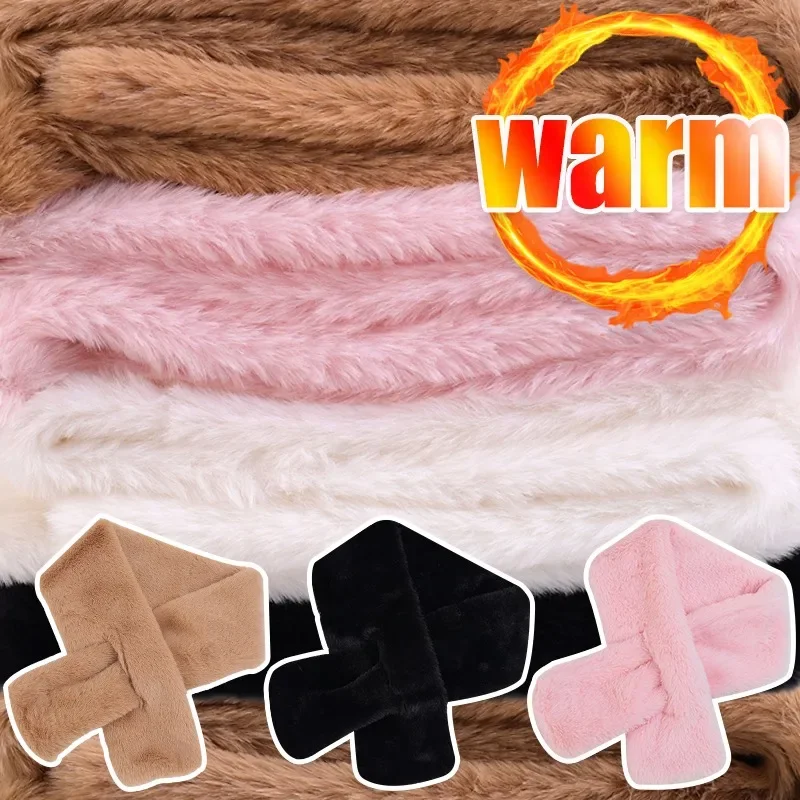 Winter Thick Plush Scarf Women Anti Cold Dense Fluffy Warm Scarves Girls Outdoor Walking Shopping Sweet Soft Thermal Neck Warmer