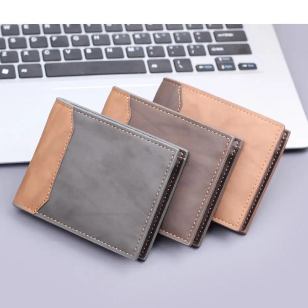 Neue kurze Herren-Geldbörse aus PU-Leder mit zweifachem Design, Schwarz/Kaffee-Retro-Stil, Münzgeldbörse mit Ausweishalter, geeignet für Herren
