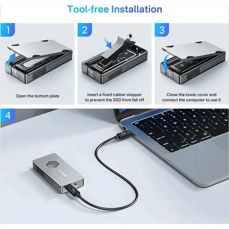 Acasis 40Gbps USB 4 NVMe M.2 SSD Enclosure 8TB Capacity With Cooling Fan JHL7440 Chip For Macbook Pro High Speed Case