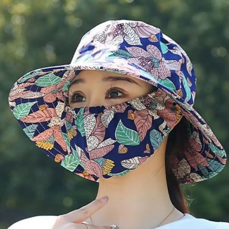 1 Piece Summer Womens Countryside Style Floral Hat With Mask And Fashion Fisher Hat